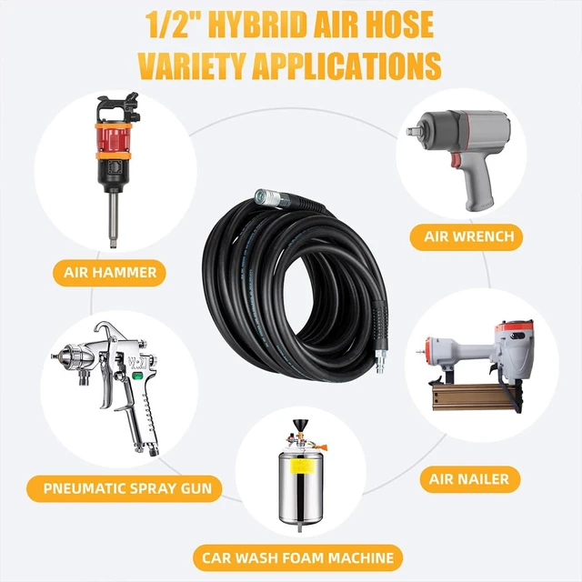 Alt view image 6 of 7 - Hybrid Air Hose 1/2ID x 25FT, Burst 1200PSI, Black(25)