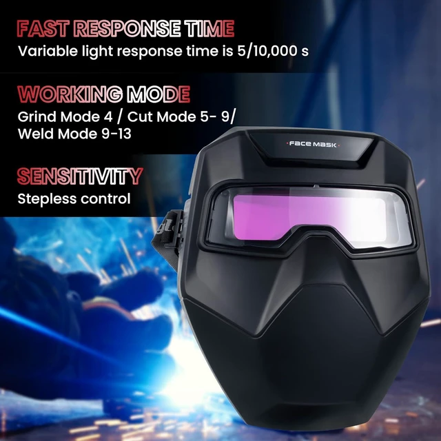Alt view image 6 of 7 - Auto Darkening Welding Goggles, Wide Rang Shade 4/5-9/9-13, Welding Glasses with Welder Mask and 10 Replacement Lenses, Adjustable Sensitivity work for TIG MIG ARC Plasma Cutting