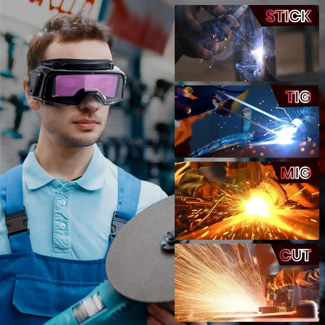 Alt view image 7 of 7 - Auto Darkening Welding Goggles, Wide Rang Shade 4/5-9/9-13, Welding Glasses with Welder Mask and 10 Replacement Lenses, Adjustable Sensitivity work for TIG MIG ARC Plasma Cutting