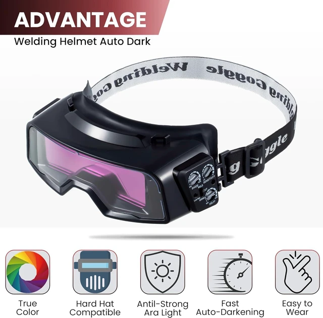 Alt view image 3 of 7 - Auto Darkening Welding Goggles, Wide Rang Shade 4/5-9/9-13, Welding Glasses with Welder Mask and 10 Replacement Lenses, Adjustable Sensitivity work for TIG MIG ARC Plasma Cutting
