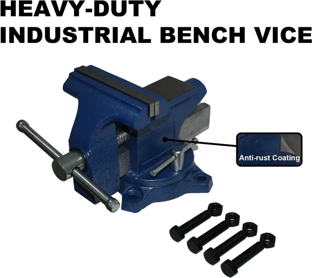 Alt view image 6 of 6 - Bench Vise 4.5 Inch Jaw Width 3.3 Inch Jaw Opening Home Vise - Secure Grip with 240° Swivel Base Home Vise Rotation Base - Assembled with a Combination of Heavy Duty Cast Iron and Steel - Blue
