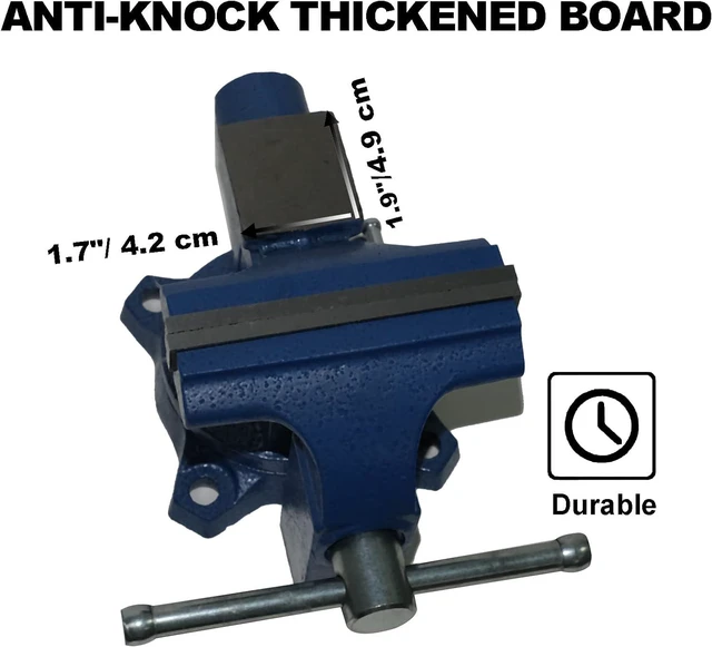 Alt view image 4 of 6 - Bench Vise 4.5 Inch Jaw Width 3.3 Inch Jaw Opening Home Vise - Secure Grip with 240° Swivel Base Home Vise Rotation Base - Assembled with a Combination of Heavy Duty Cast Iron and Steel - Blue