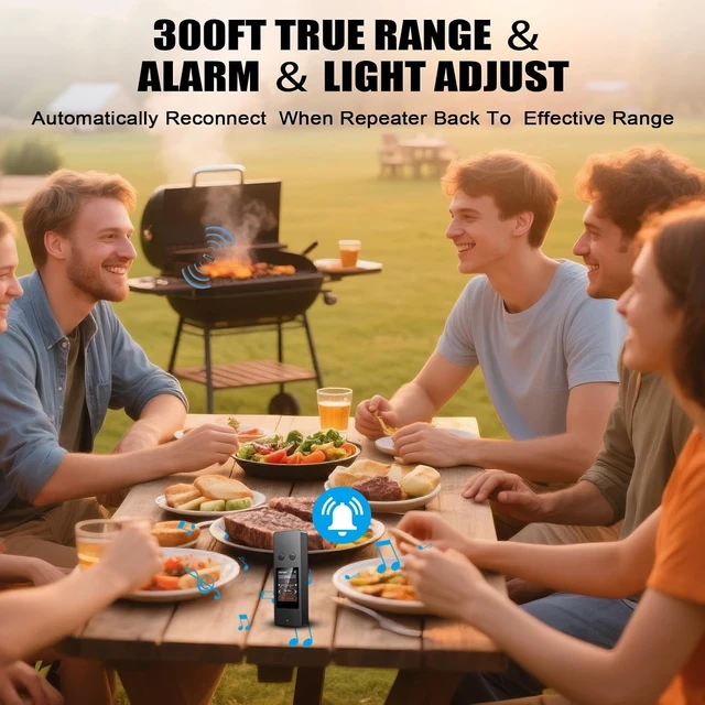 Alt view image 5 of 7 - Bluetooth Wireless Meat Thermometer, No App Needed, 800FT Range, Dual Ultra-Thin Probes, IP67 Waterproof, HD Touch Screen - Perfect for BBQ, Grill, Oven, Smoker & Kitchen Cooking