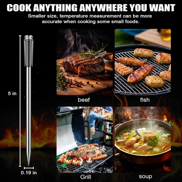 Alt view image 7 of 7 - Bluetooth Wireless Meat Thermometer, No App Needed, 800FT Range, Dual Ultra-Thin Probes, IP67 Waterproof, HD Touch Screen - Perfect for BBQ, Grill, Oven, Smoker & Kitchen Cooking