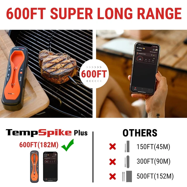 Alt view image 3 of 7 - TempSpike 600ft Wireless Meat Thermometer with Ultra-Thin Probe