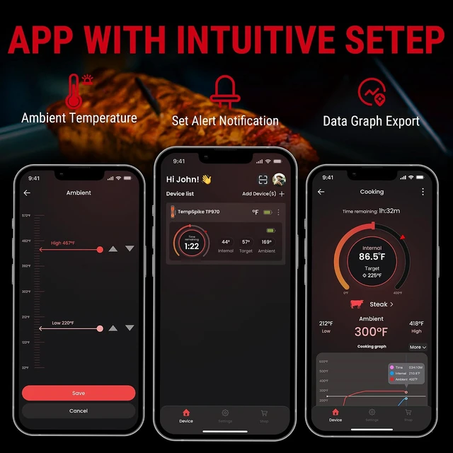 Alt view image 5 of 7 - TempSpike 600ft Wireless Meat Thermometer with Ultra-Thin Probe