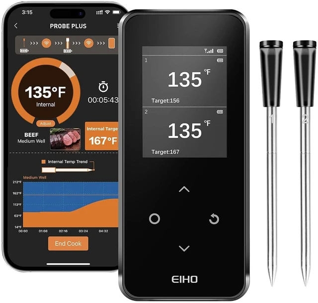 Main image of Wireless Bluetooth Meat Thermometer, 2 Ultra-Thin Probes, Smart Base, 600FT