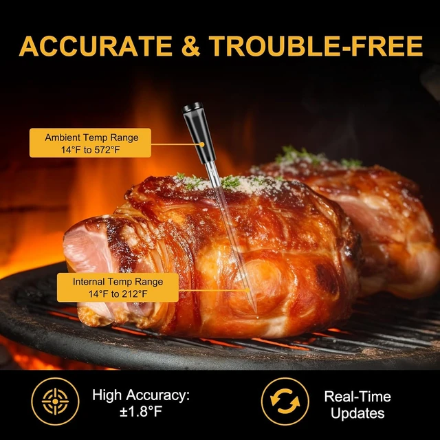 Alt view image 4 of 7 - Wireless Bluetooth Meat Thermometer, 2 Ultra-Thin Probes, Smart Base, 600FT