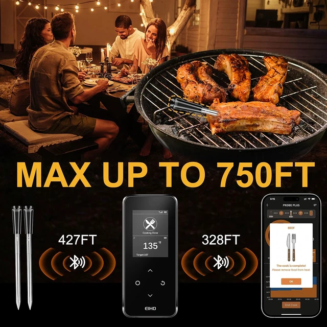 Alt view image 3 of 7 - Wireless Bluetooth Meat Thermometer, 2 Ultra-Thin Probes, Smart Base, 600FT