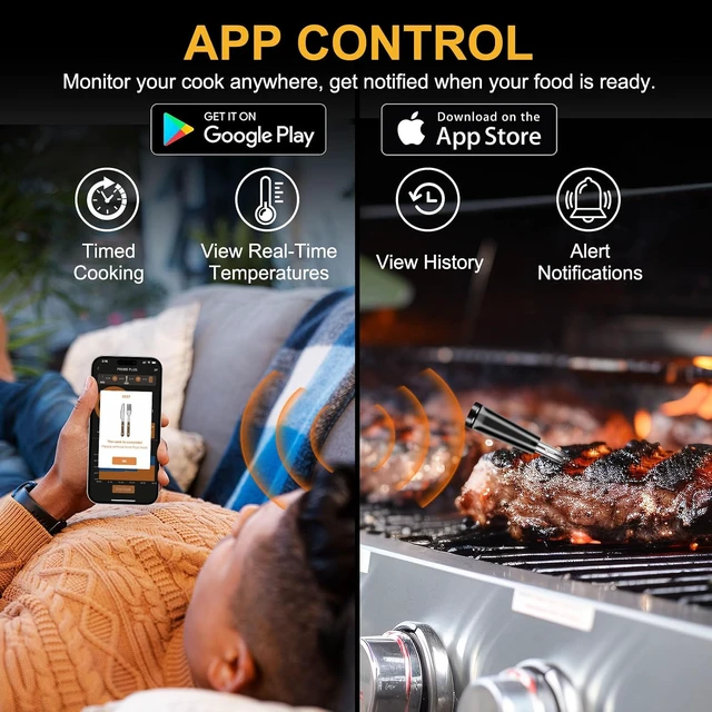 Alt view image 6 of 7 - Wireless Bluetooth Meat Thermometer, 2 Ultra-Thin Probes, Smart Base, 600FT