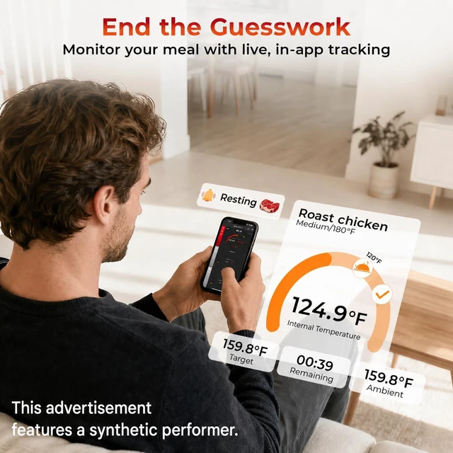 Alt view image 4 of 7 - Smart Wireless Meat Thermometer with App Waterproof Probe, Long Range Real-Time Monitoring for Grill, Oven, Smoker, Steak, Chicken & Turkey