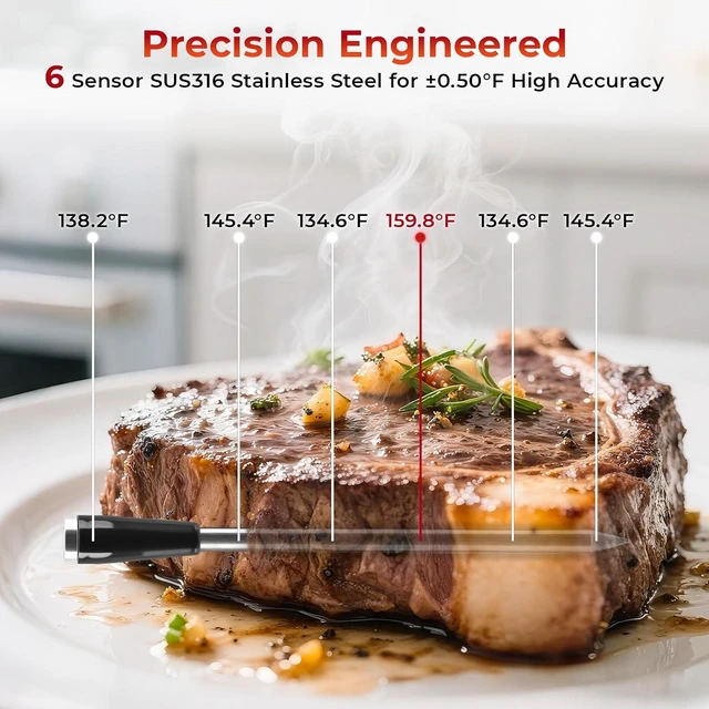 Alt view image 6 of 7 - Smart Wireless Meat Thermometer with App Waterproof Probe, Long Range Real-Time Monitoring for Grill, Oven, Smoker, Steak, Chicken & Turkey