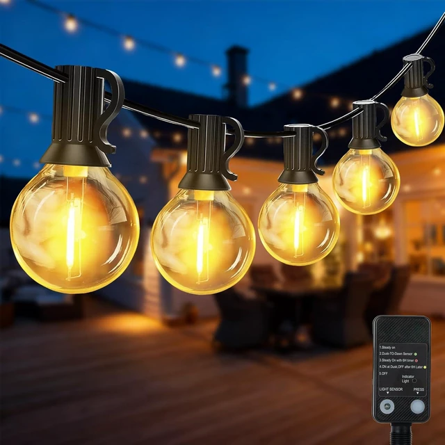 Main image of LED Outdoor String Lights, 100FT LED Patio Lights with Light Sensor Timer, 52 Shatterproof Globe Bulbs(2 Spare), Waterproof Connectable Hanging Lights for Backyard Porch Balcony Decor