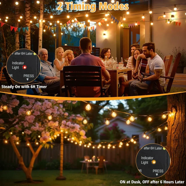 Alt view image 4 of 7 - LED Outdoor String Lights, 100FT LED Patio Lights with Light Sensor Timer, 52 Shatterproof Globe Bulbs(2 Spare), Waterproof Connectable Hanging Lights for Backyard Porch Balcony Decor