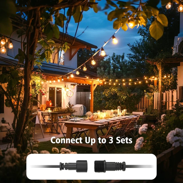 Alt view image 5 of 7 - LED Outdoor String Lights, 100FT LED Patio Lights with Light Sensor Timer, 52 Shatterproof Globe Bulbs(2 Spare), Waterproof Connectable Hanging Lights for Backyard Porch Balcony Decor