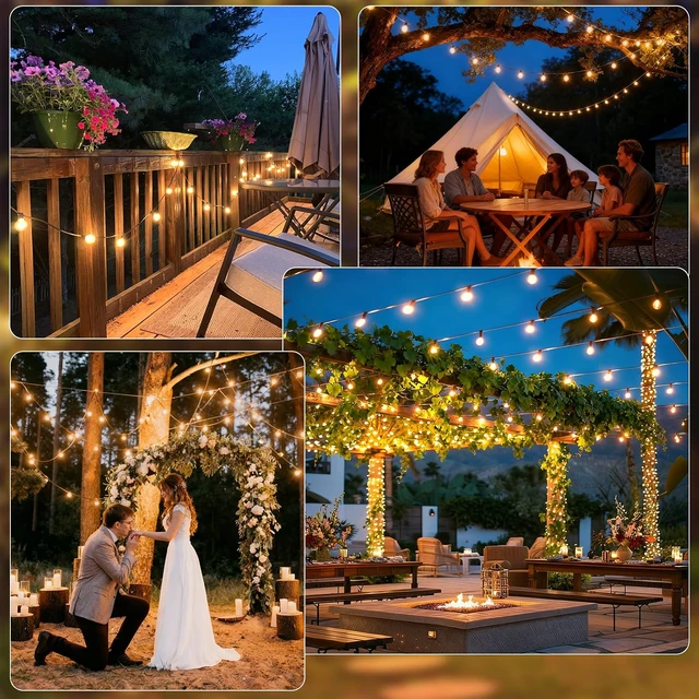 Alt view image 7 of 7 - LED Outdoor String Lights, 100FT LED Patio Lights with Light Sensor Timer, 52 Shatterproof Globe Bulbs(2 Spare), Waterproof Connectable Hanging Lights for Backyard Porch Balcony Decor