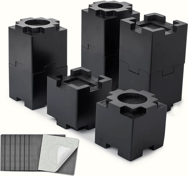 Main image of Wood Bed Risers with Non-Slip Rubber Pad, Stackable Furniture Risers Lift Heights 3.5 or 7 Inch Heavy Duty Risers for Sofa, Table, Couch Chair (8 Pack, Black)