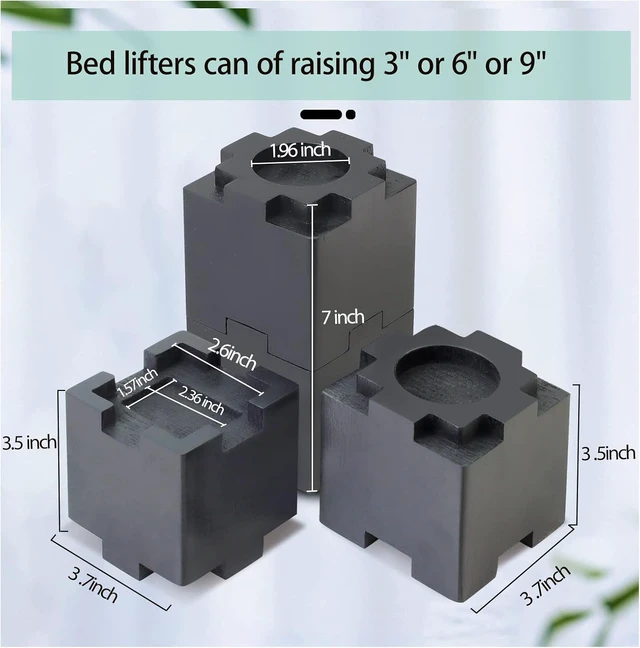 Alt view image 3 of 7 - Wood Bed Risers with Non-Slip Rubber Pad, Stackable Furniture Risers Lift Heights 3.5 or 7 Inch Heavy Duty Risers for Sofa, Table, Couch Chair (8 Pack, Black)
