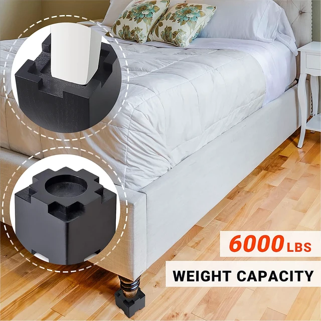 Alt view image 5 of 7 - Wood Bed Risers with Non-Slip Rubber Pad, Stackable Furniture Risers Lift Heights 3.5 or 7 Inch Heavy Duty Risers for Sofa, Table, Couch Chair (8 Pack, Black)