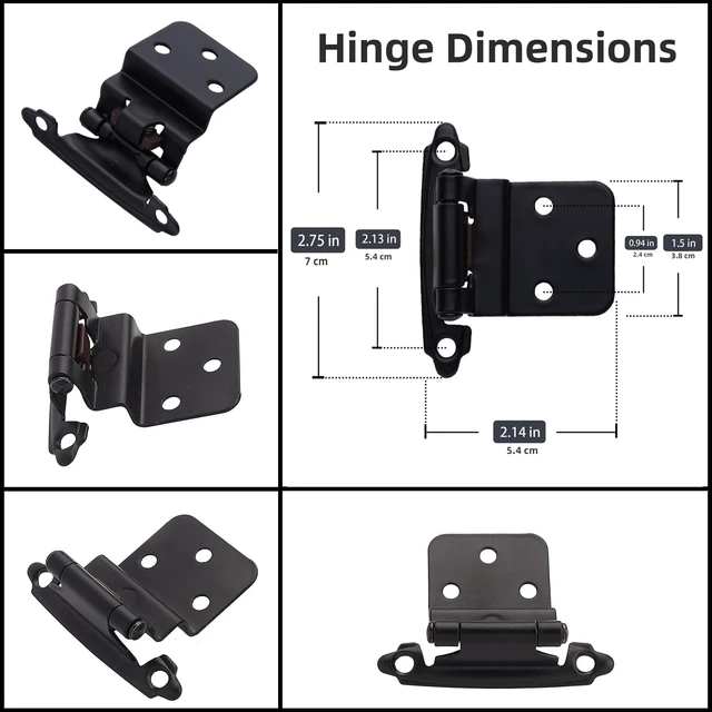 Alt view image 3 of 7 - 3/8" Inset Cabinet Hinges Black (25 Pair -50 Pcs) Offset Self Closing Matte Black Cabinet Hinges for Kitchen Cabinets w/Bumpers & Upgraded Screws