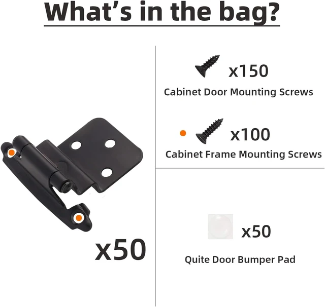Alt view image 5 of 7 - 3/8" Inset Cabinet Hinges Black (25 Pair -50 Pcs) Offset Self Closing Matte Black Cabinet Hinges for Kitchen Cabinets w/Bumpers & Upgraded Screws