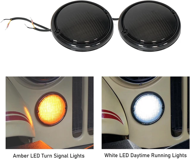 Alt view image 5 of 7 - Front Turn Signal Lights Parking Light LED Amber Lamps and White DRL with Smoke Lens for 1976-1986 Jeep CJ5 CJ7 CJ8 Scrambler (Pack of 2)