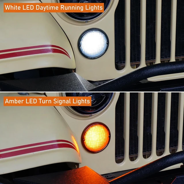 Alt view image 2 of 7 - Front Turn Signal Lights Parking Light LED Amber Lamps and White DRL with Smoke Lens for 1976-1986 Jeep CJ5 CJ7 CJ8 Scrambler (Pack of 2)