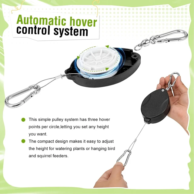 Alt view image 4 of 6 - Plant Pulleys for Hanging Plants, Heavy Duty Retractable Hangers, 304 Stainless Steel Rope, Auto Plant Holder, Adjustable Climbing Hook for Garden Baskets Watering, or Bird Feeders (Black-6)