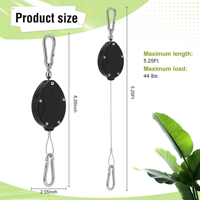 Alt view image 3 of 6 - Plant Pulleys for Hanging Plants, Heavy Duty Retractable Hangers, 304 Stainless Steel Rope, Auto Plant Holder, Adjustable Climbing Hook for Garden Baskets Watering, or Bird Feeders (Black-6)