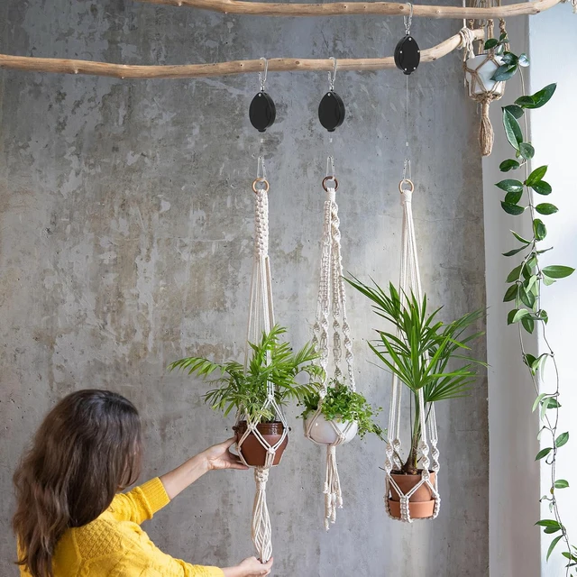 Alt view image 5 of 6 - Plant Pulleys for Hanging Plants, Heavy Duty Retractable Hangers, 304 Stainless Steel Rope, Auto Plant Holder, Adjustable Climbing Hook for Garden Baskets Watering, or Bird Feeders (Black-6)