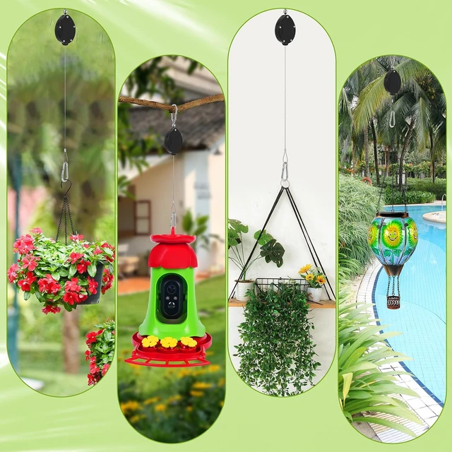 Alt view image 6 of 6 - Plant Pulleys for Hanging Plants, Heavy Duty Retractable Hangers, 304 Stainless Steel Rope, Auto Plant Holder, Adjustable Climbing Hook for Garden Baskets Watering, or Bird Feeders (Black-6)
