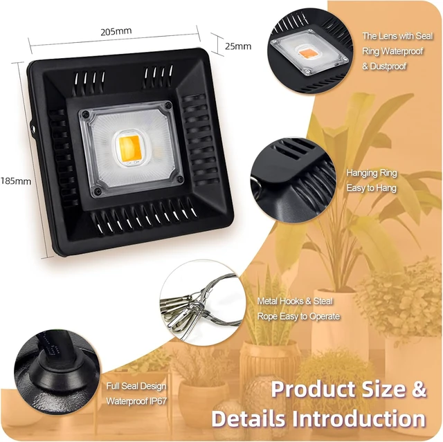 Alt view image 4 of 6 - Waterproof Plant Light, Outdoor Grow Light, Sunlike Full Spectrum LED Grow Lamp, Refugium Light for Saltwater Aquarium, Without Noise, Heating Lamps for Plants Seeding Veg Blooming Fruiting