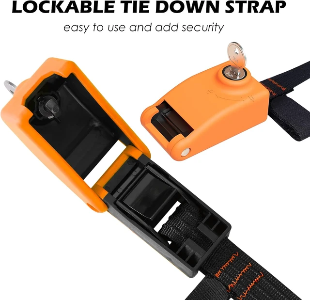 Alt view image 4 of 7 - 2 Pack Lockable Tie Down Strap, with 3 Stainless Steel Cables, for Lashing Locking Kayak, Bike, Surfboard, 10 Feet Each