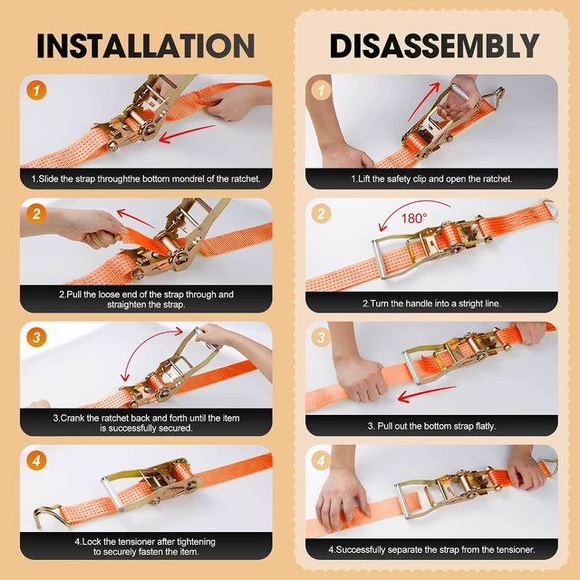 Alt view image 6 of 7 - 4Pack 2Inch Ratchet Straps Heavy Duty 20 Ft Tie-Down Ratcheting with J-Hook