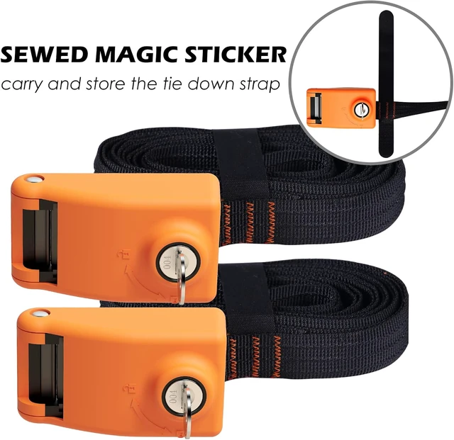 Alt view image 6 of 7 - 2 Pack Lockable Tie Down Strap, with 3 Stainless Steel Cables, for Lashing Locking Kayak, Bike, Surfboard, 10 Feet Each