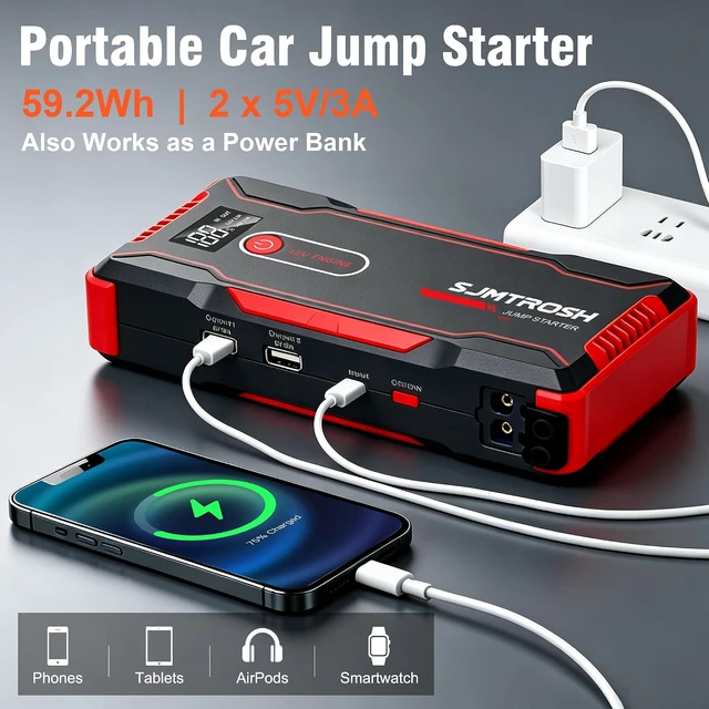Alt view image 3 of 7 - TM20 Jump Starter 5000A,Portable Car Battery Charger 12V(9L Gas/6L Diesel)