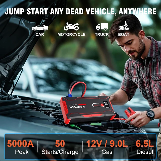 Alt view image 2 of 7 - TM20 Jump Starter 5000A,Portable Car Battery Charger 12V(9L Gas/6L Diesel)