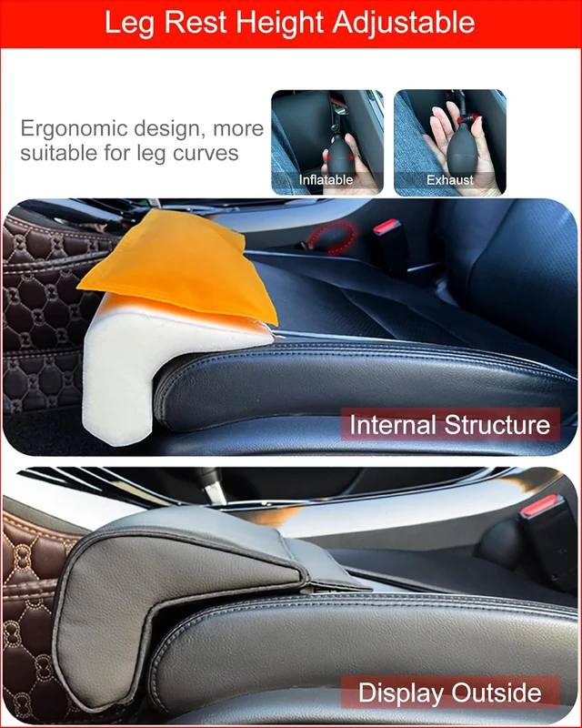 Alt view image 4 of 7 - Car Leg Extender Leg Support for Driving, Car Front Seat Thigh Extender Support Cushions, Adjustable Length/Height/Angle Leg Rest Pillow for Cars Office (Beige)