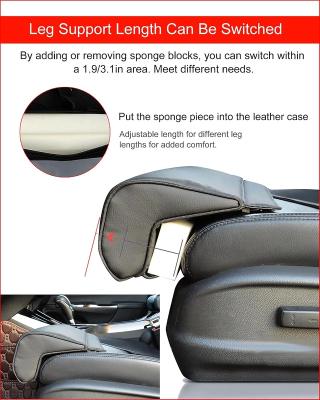 Alt view image 3 of 7 - Car Leg Extender Leg Support for Driving, Car Front Seat Thigh Extender Support Cushions, Adjustable Length/Height/Angle Leg Rest Pillow for Cars Office (Beige)