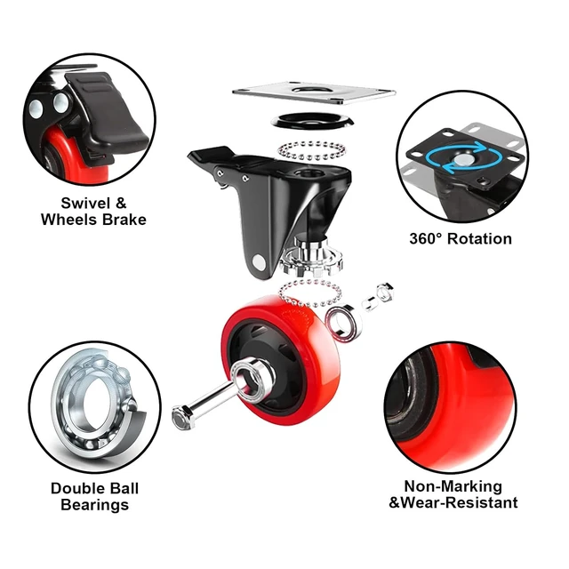 Alt view image 2 of 7 - 3" Caster Wheels,3 inch Heavy Duty Casters with Brake Set of 8