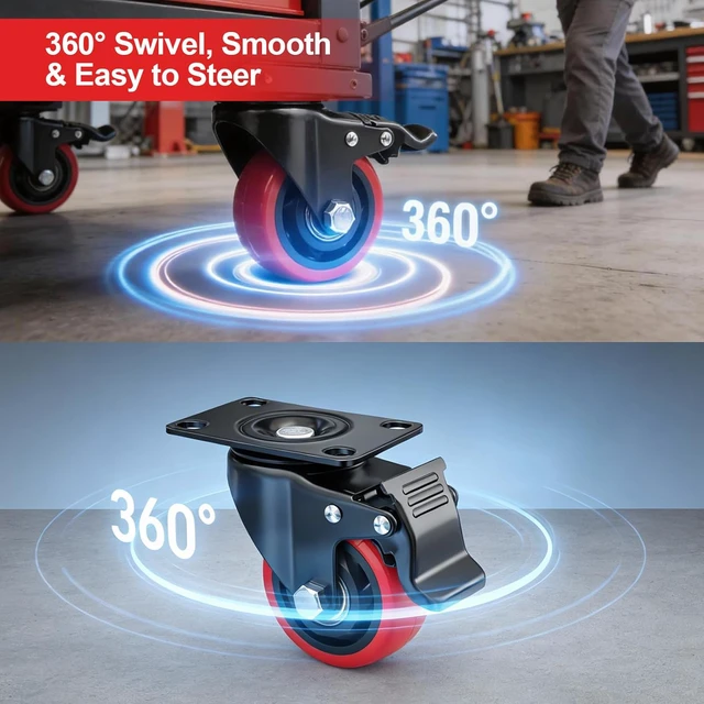 Alt view image 6 of 7 - 3" Caster Wheels,3 inch Heavy Duty Casters with Brake Set of 8