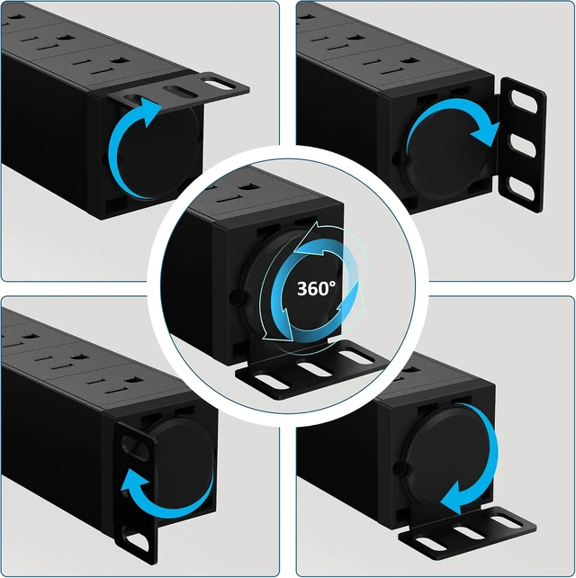 Alt view image 3 of 7 - 10 Inch Rack PDU Power Strip,1U RackMount Surge Protector Power Strip with15A Overload Switch, 360° Rotatable Mounting, for 10'' Mini Server Network Cabinets/Rack/Self, 6ft Cable