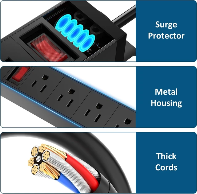 Alt view image 6 of 7 - 10 Inch Rack PDU Power Strip,1U RackMount Surge Protector Power Strip with15A Overload Switch, 360° Rotatable Mounting, for 10'' Mini Server Network Cabinets/Rack/Self, 6ft Cable