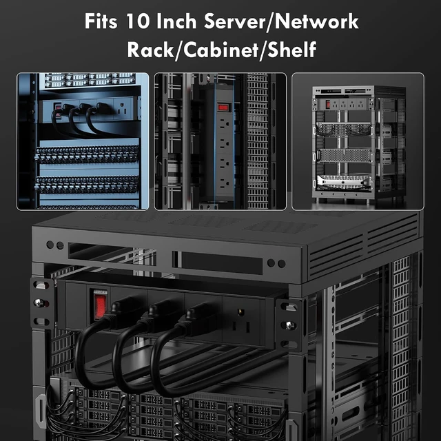 Alt view image 7 of 7 - 10 Inch Rack PDU Power Strip,1U RackMount Surge Protector Power Strip with15A Overload Switch, 360° Rotatable Mounting, for 10'' Mini Server Network Cabinets/Rack/Self, 6ft Cable
