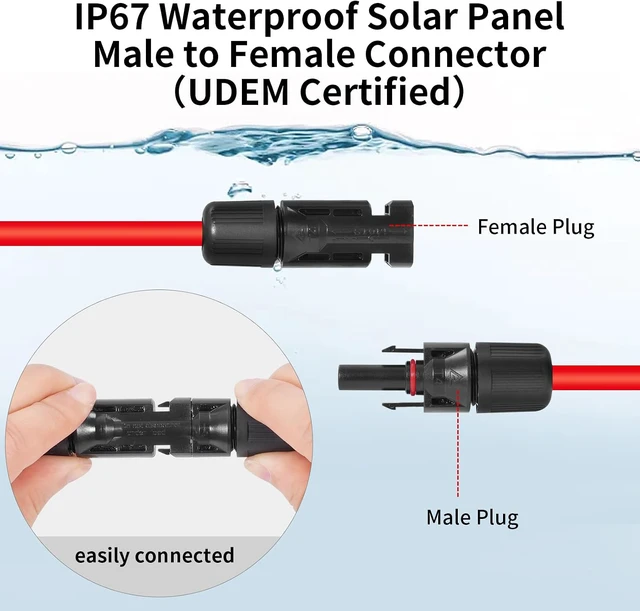 Alt view image 3 of 5 - 10AWG (6mm²) Solar Panel Extension Cable 30FT - Black & Red, Heavy Duty, Weather Resistant, Standard Solar Connectors Solar Extension Cable for Solar Power Systems, RVs, Boats