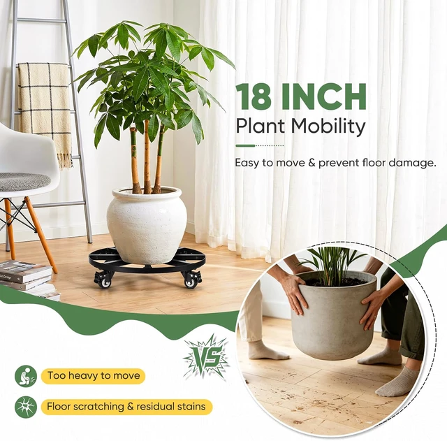 Alt view image 2 of 7 - 18" Round Metal Plant Caddy Rolling Plant Stand with Wheels Heavy Duty