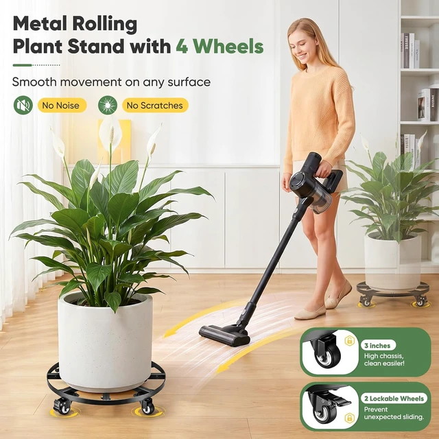 Alt view image 4 of 7 - 18" Round Metal Plant Caddy Rolling Plant Stand with Wheels Heavy Duty