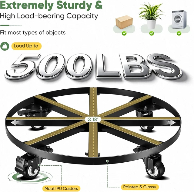 Alt view image 5 of 7 - 18" Round Metal Plant Caddy Rolling Plant Stand with Wheels Heavy Duty