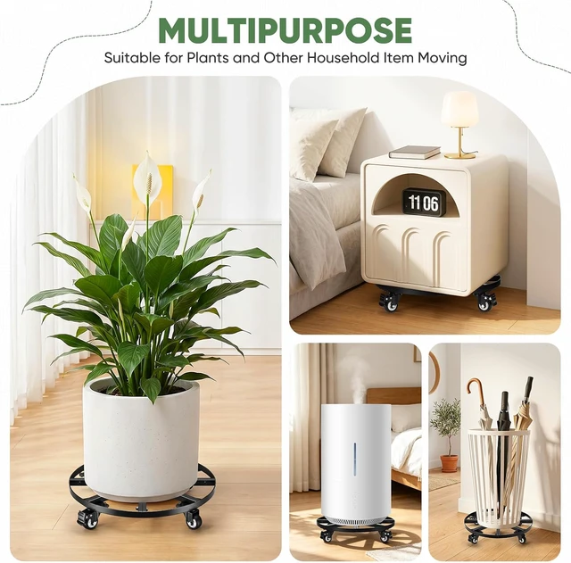 Alt view image 7 of 7 - 18" Round Metal Plant Caddy Rolling Plant Stand with Wheels Heavy Duty