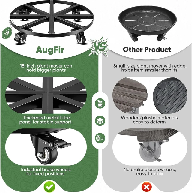 Alt view image 6 of 7 - 18" Round Metal Plant Caddy Rolling Plant Stand with Wheels Heavy Duty